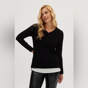 Ladies' Hilary Radley Two-fer Long Sleeve Sweater V Neck Large Black Size Large